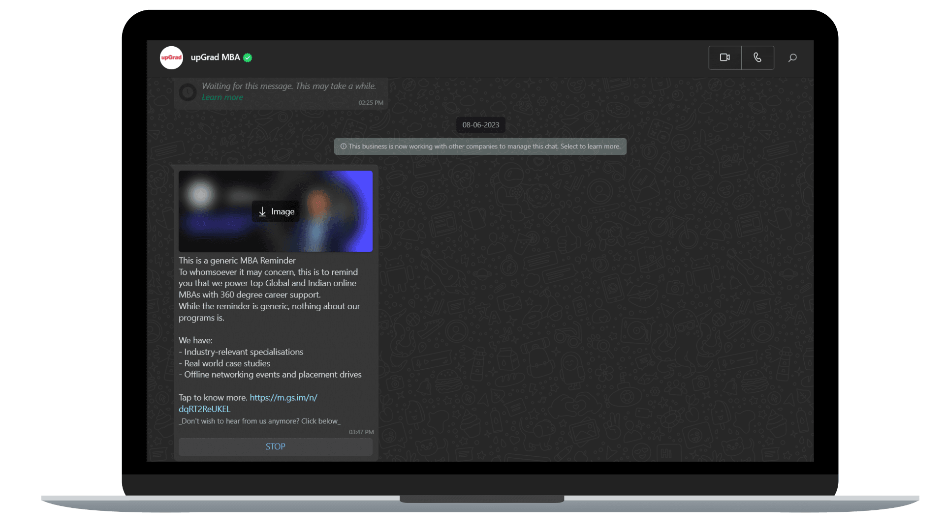 upGrad sharing valuable insight via WhatsApp, pardon me, I don’t download images to save some space in my gallery but hey, you get the point right?