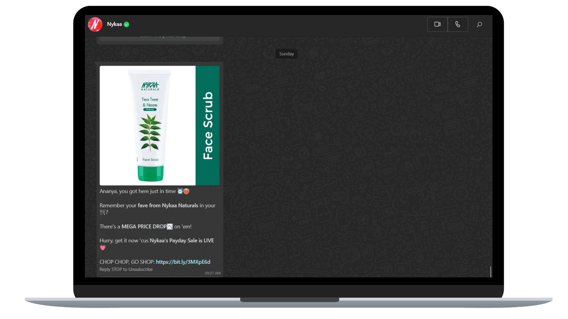 Nykaa reminds its customers about the products in their abandoned shopping cart.
