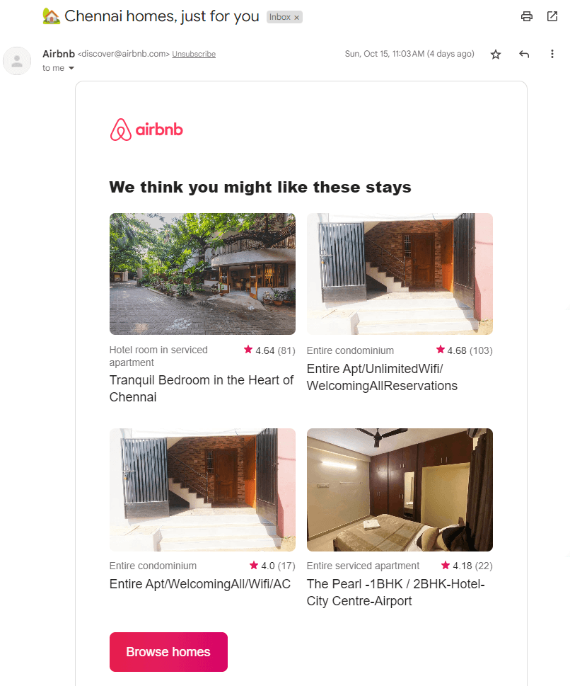Airbnb engages with MQLs to convert them to SQLs through promotional emails.