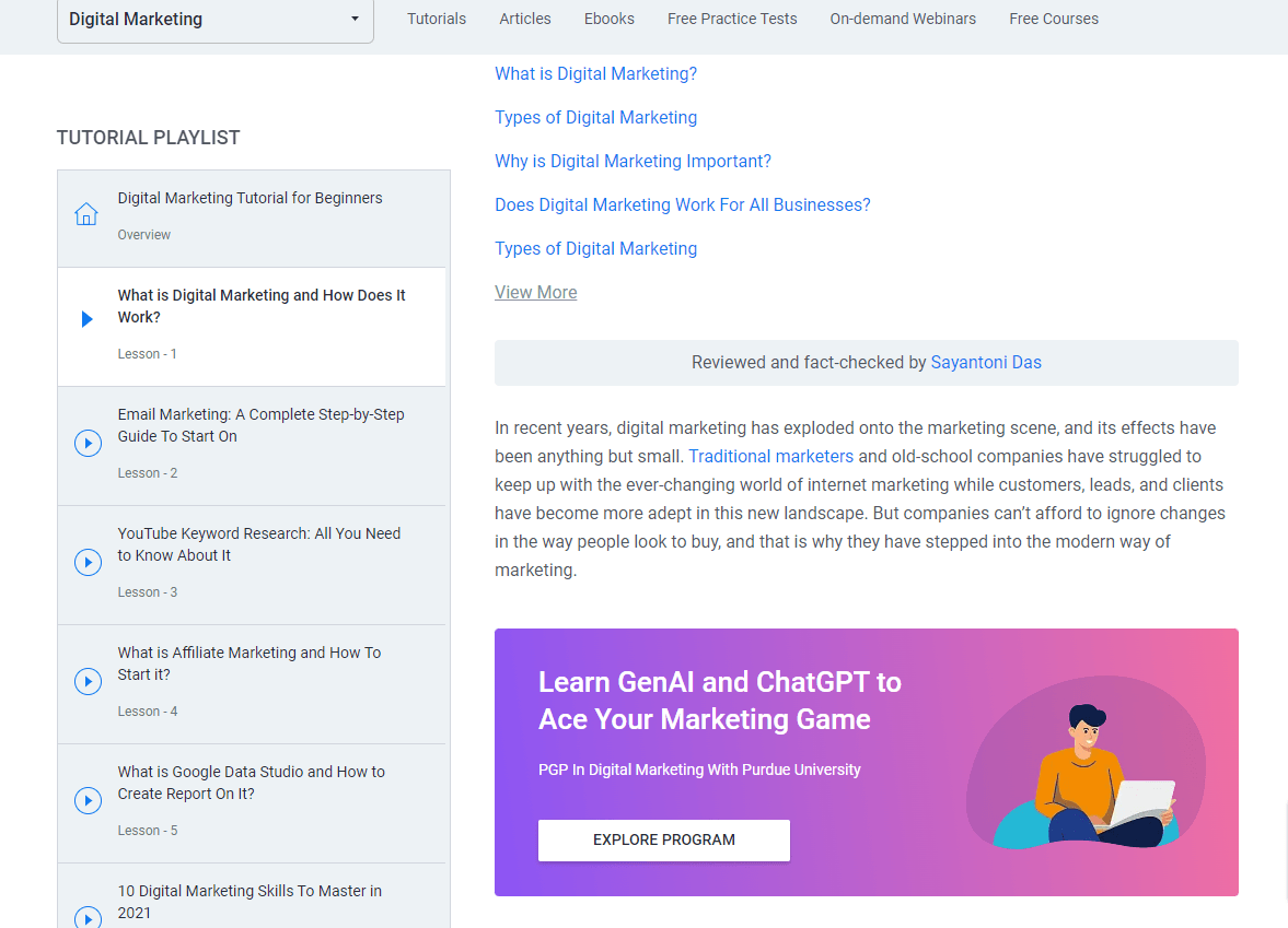 Simplilearn uses content marketing to get leads through its blog by adding CTAs.
