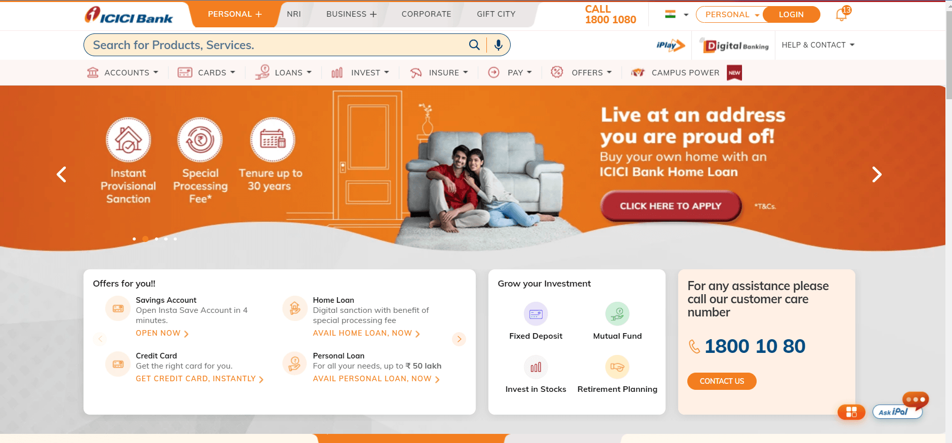 ICICI Bank provides Netbanking online services as per customer personalization and a user-friendly website.