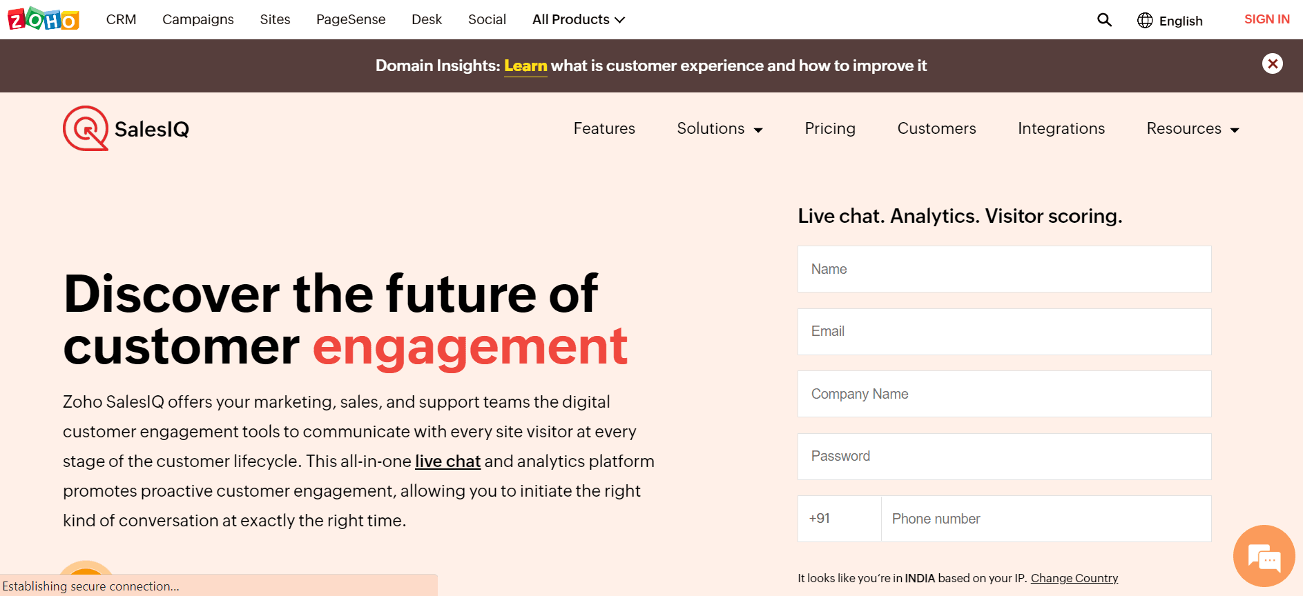 Zoho SalesIQ, sales engagement software.