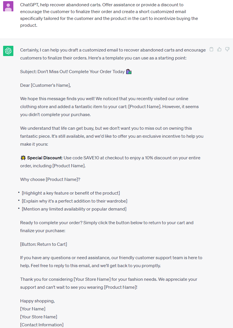 Cross the goal line and score - recover abandoned cart items with the help of ChatGPT