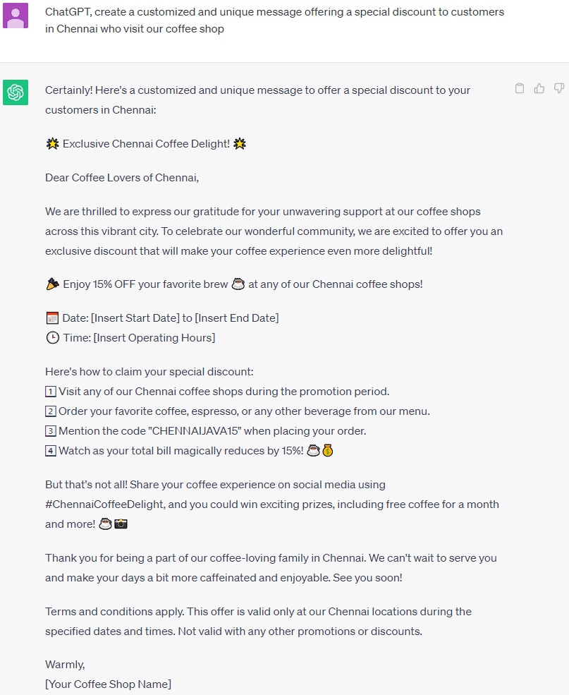 Increase sales with personalized and geo-targeted promotional messages and make it efficient with ChatGPT