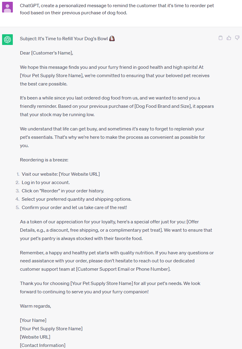 Increase customer loyalty with reorder assistance and make it easier with ChatGPT.