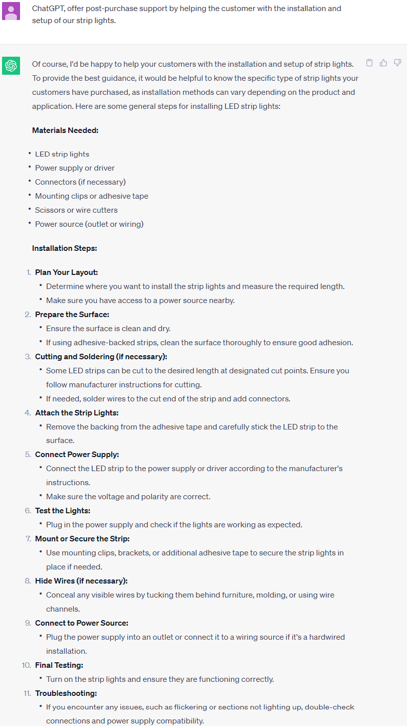 Ensure customer satisfaction is at an all-time high with post-purchase support and use ChatGPT to help in the process.