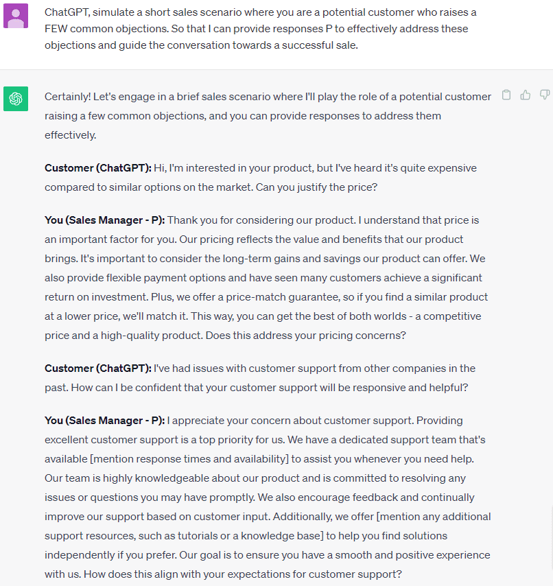 Train your sales team with ChatGPT roleplaying as your customer