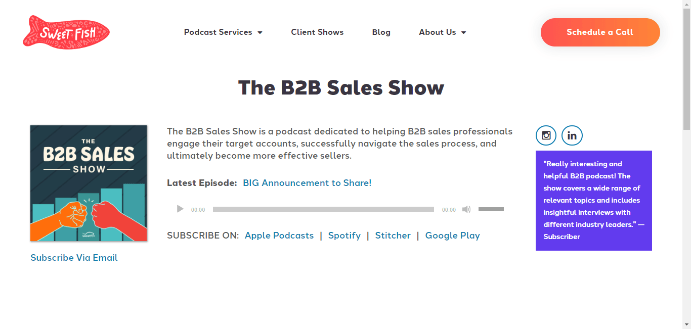 The B2B Sales Show hosted by Sweet Fish. (Source)