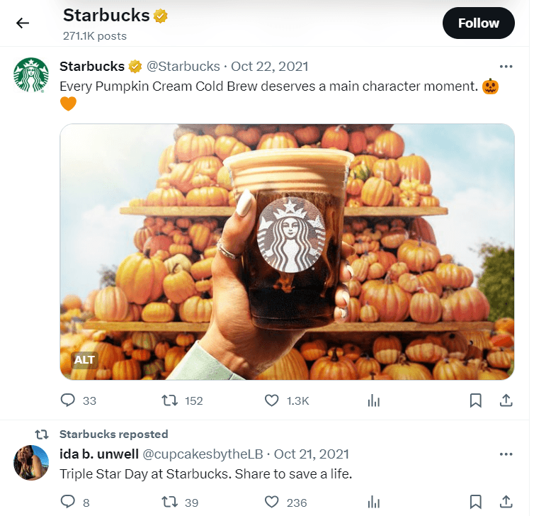 Take inspiration from Starbucks’ strategy of sharing customer feedback on social media. Apply the concept while building networking to boost sales. (Source: Twitter)
