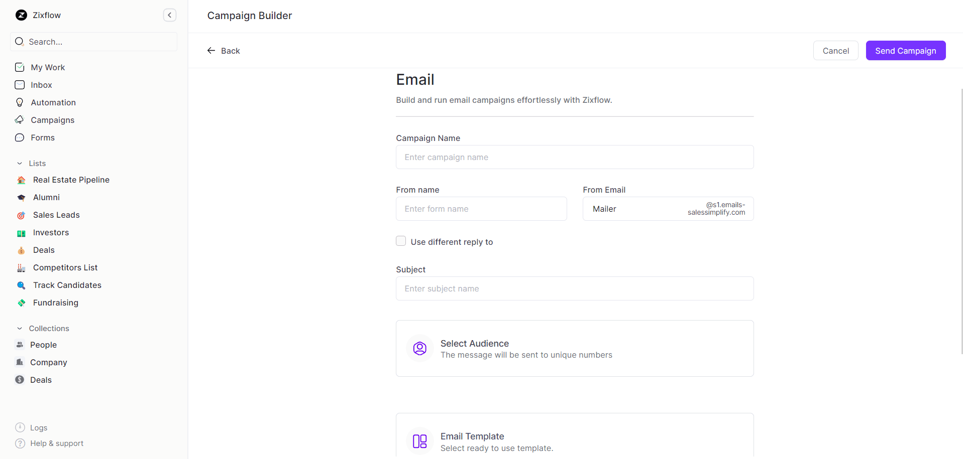 Take assistance from Zixflow to automate your email messages for sales networking with its email campaign builder.
