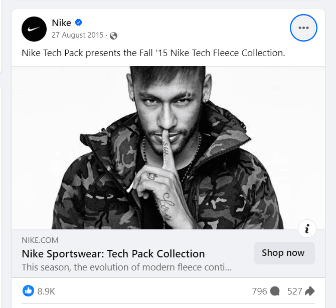 Nike’s paid advertising campaign on Facebook for offering exclusive deals and promoting brand awareness. Take this as an inspiration for making your B2B sales funnel. (Source: Facebook).