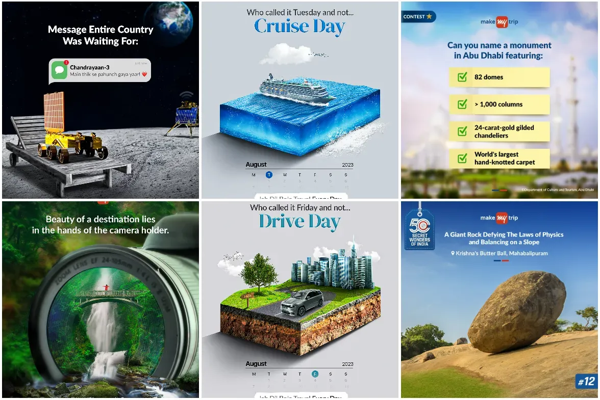 MakeMyTrip’s alluring visualized posts on Instagram for its customers to catch their attention solely on its brand. Try to utilize attractive posts like these to make your online B2B sales funnel. (Source: Instagram).