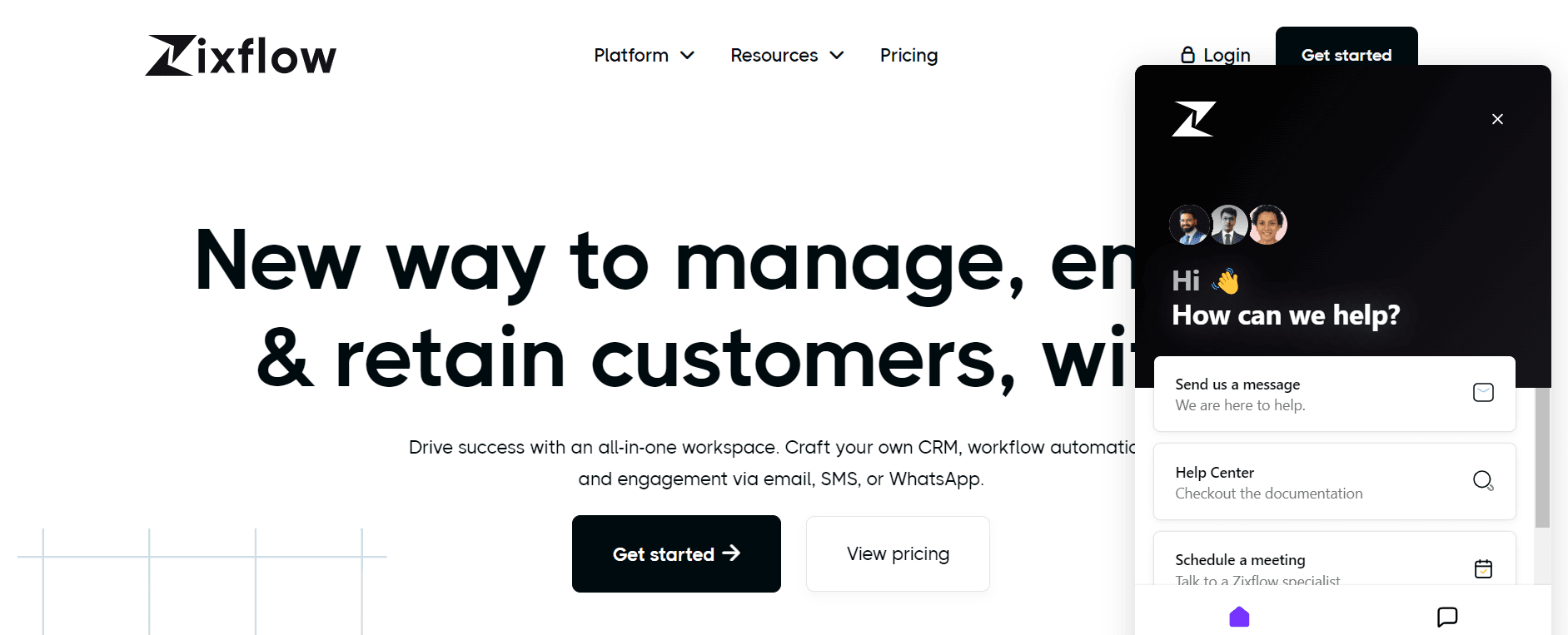 An example of a chatbot on the website of Zixflow.