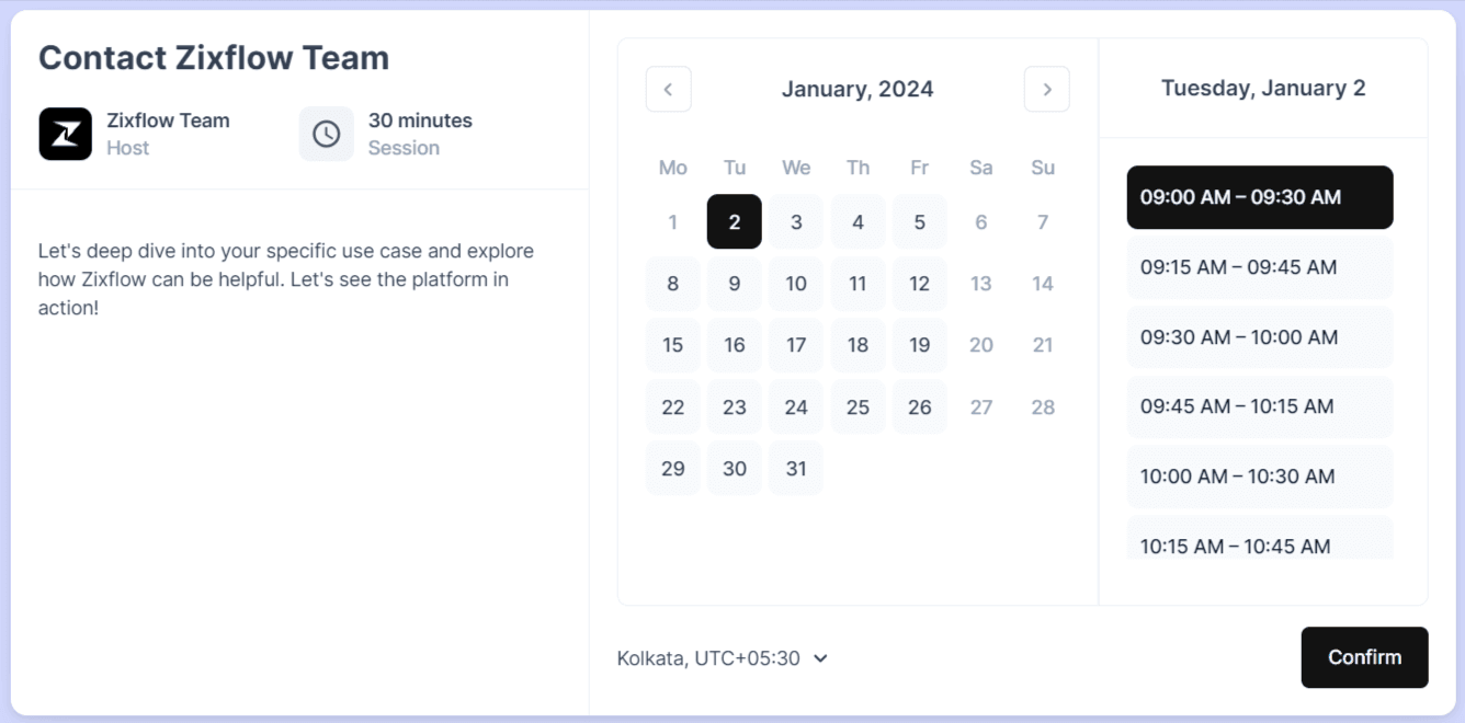 How you can book a demo on the Zixflow website.