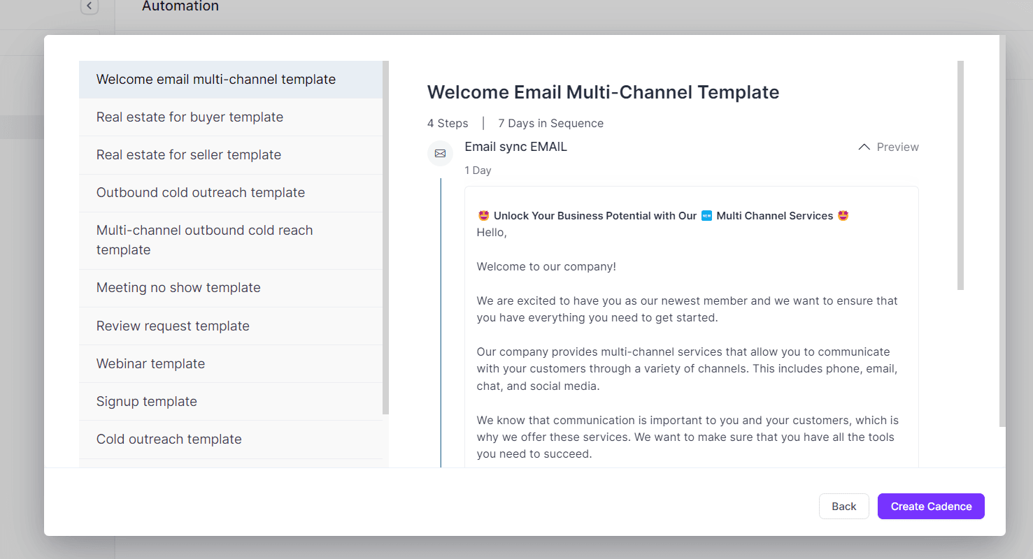 Multiple sales cadence templates in Zixflow.