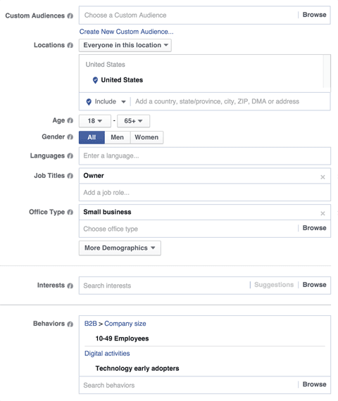 Facebook allows segmentation based on particular needs. (Source)