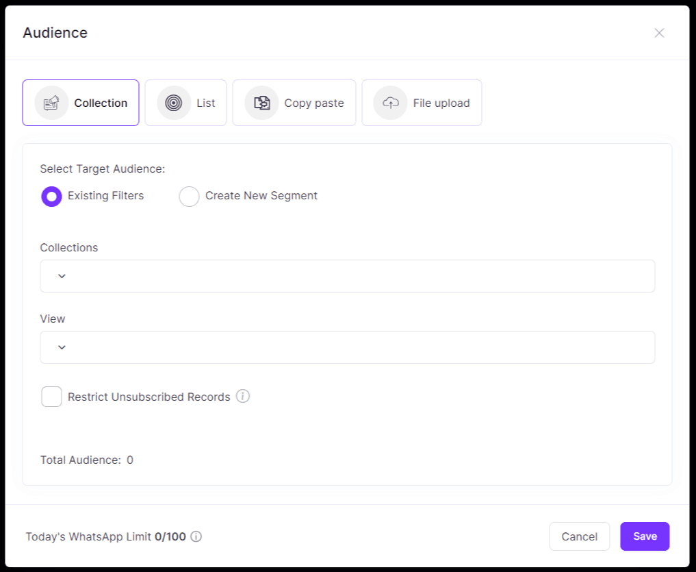 Speed-up audience selection for WhatsApp campaigns by uploading entire customer data in one go or use tags and smart views options provided by Zixflow to filter your audience.