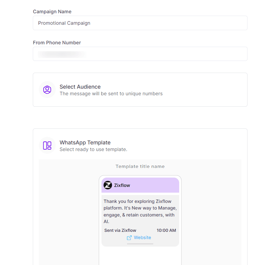 WhatsApp marketing campaign builder in Zixflow.