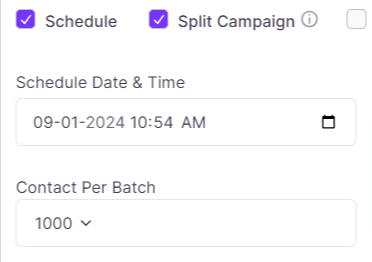Schedule and batch messages options in Zixflow’s WhatsApp campaigns builder.