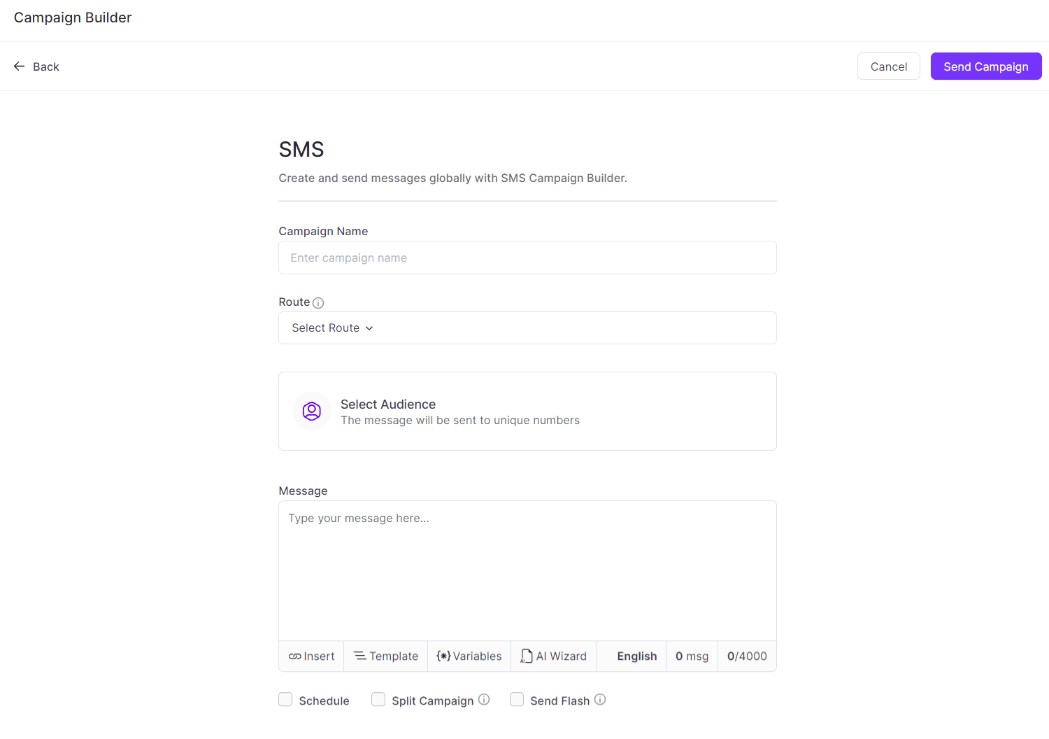 SMS marketing campaign builder in Zixflow.