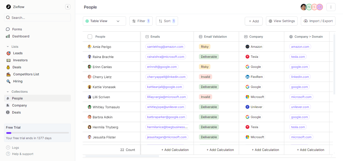 CRM platform of Zixflow to save your contacts’ details.