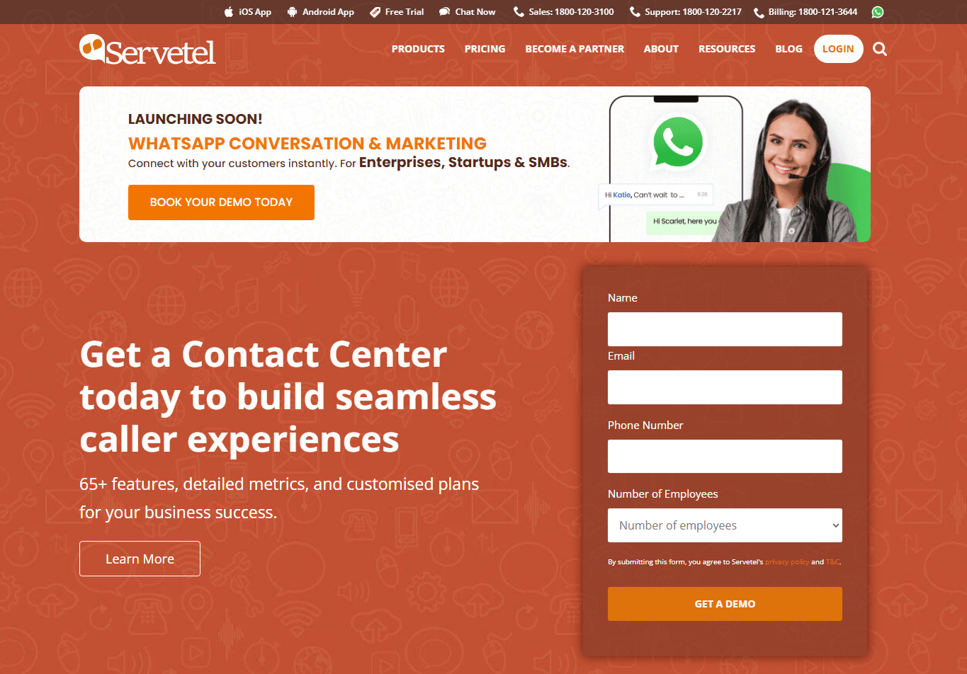 Servetel, a seamless call center and marketing platform.
