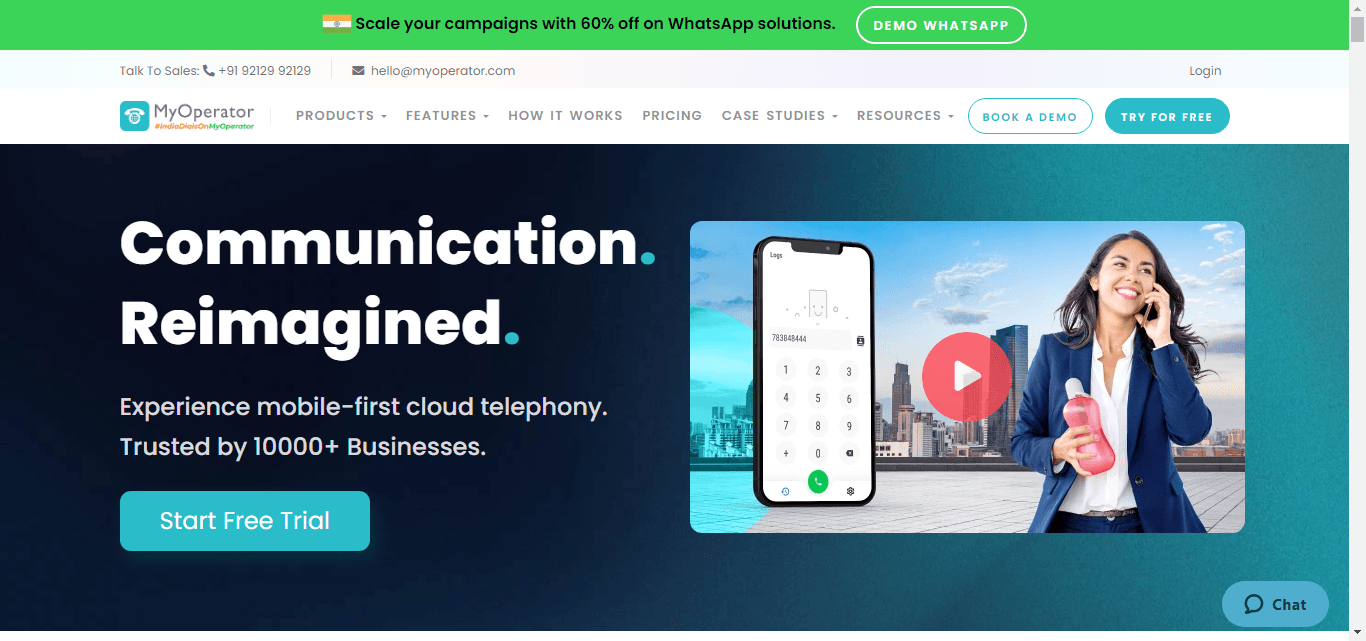 Homepage of MyOperator.