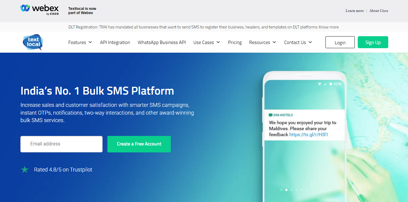 TextLocal, a bulk SMS solution for sending messages at scale.