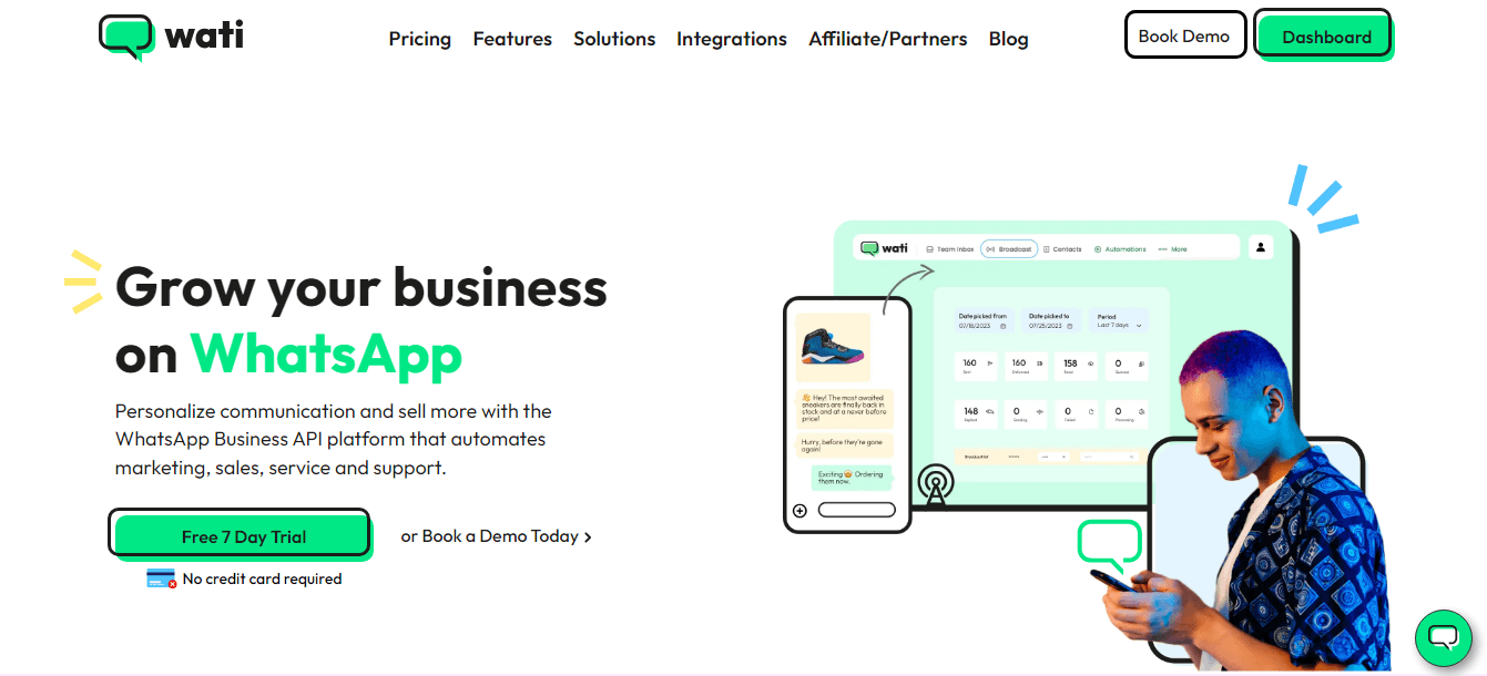 Homepage of Wati, an AiSensy alternative.