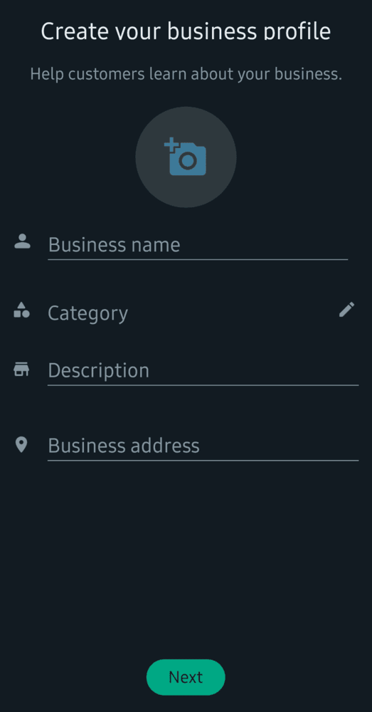 Business Profile page in the WhatsApp Business App.