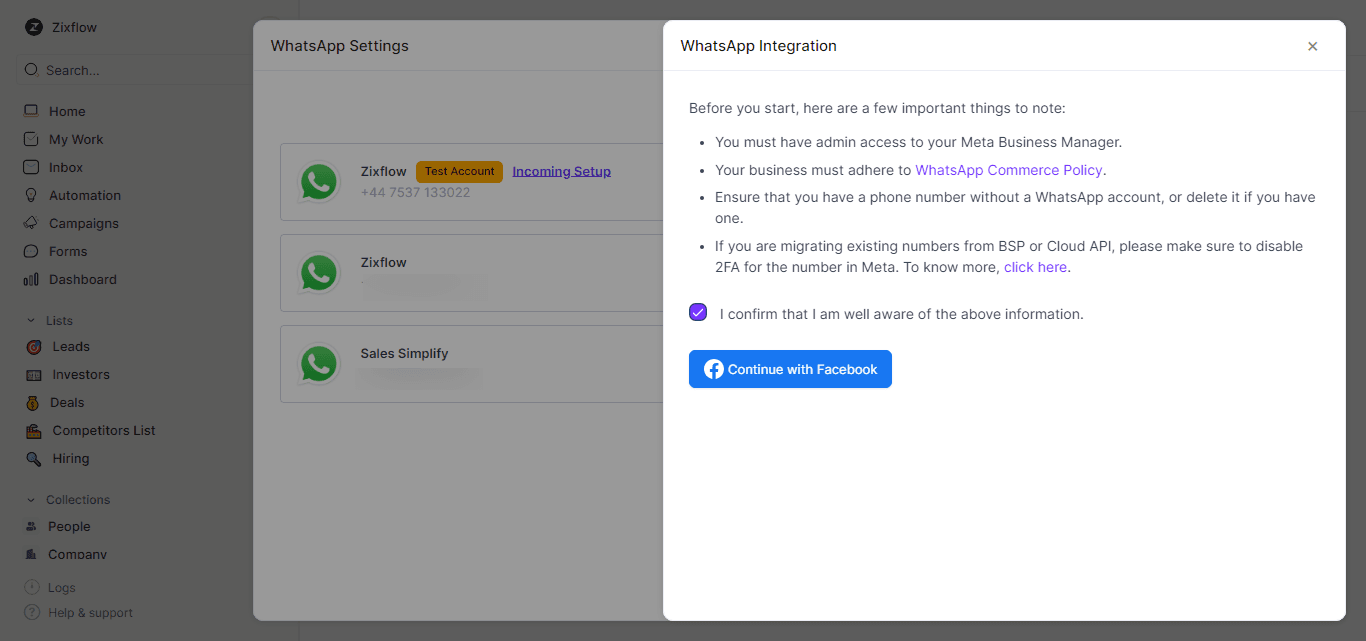 Step-by-step instructions on how to integrate WhatsApp Cloud API with Zixflow.