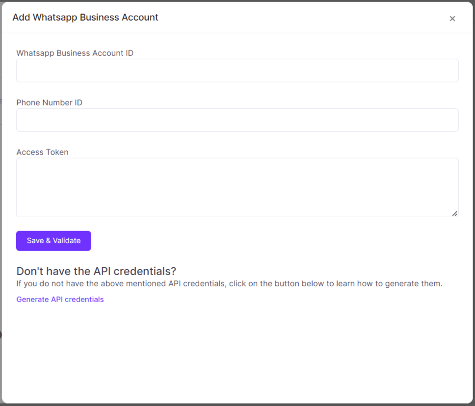 The WhatsApp Account details fields in Zixflow.