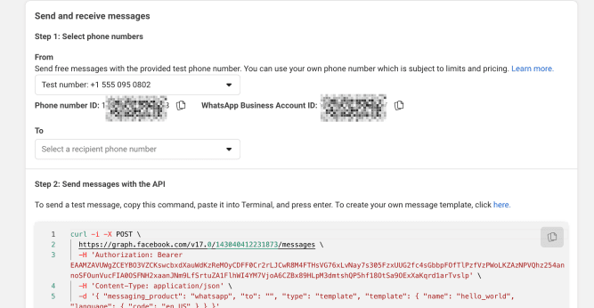 The WhatsApp Business Manager screen to enter your phone number you want to send the WhatsApp OTP.