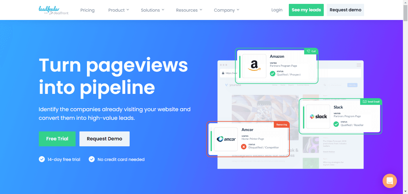 Turn visitors into leads with Leadfeeder.