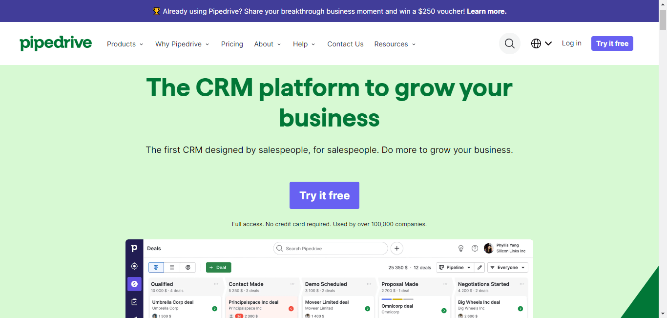 Manage your sales pipeline with Pipedrive.