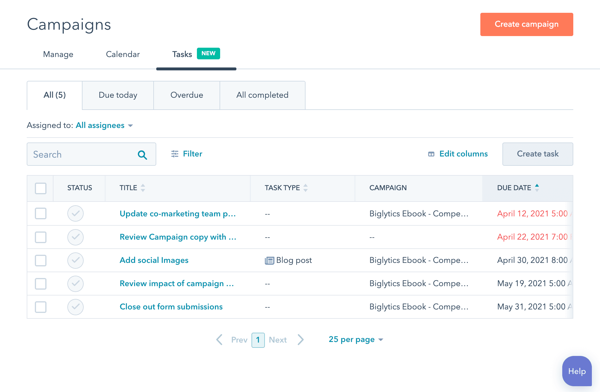 Different campaigns that you can run using the HubSpot CRM marketing module.