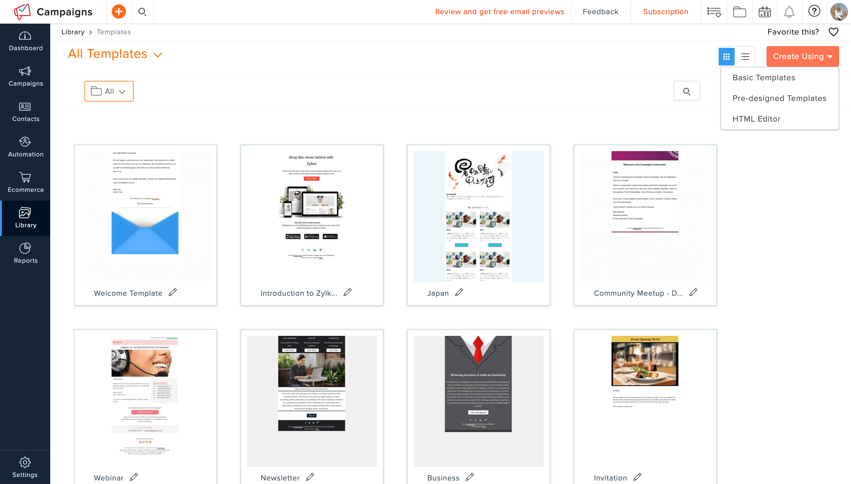 Marketing campaign templates in Zoho CRM for running tailored initiatives.