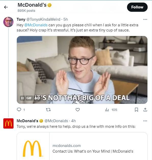 McDonald’s engages with its customers to provide prompt and polite responses.[Image source - Twitter McDonald’s official page]