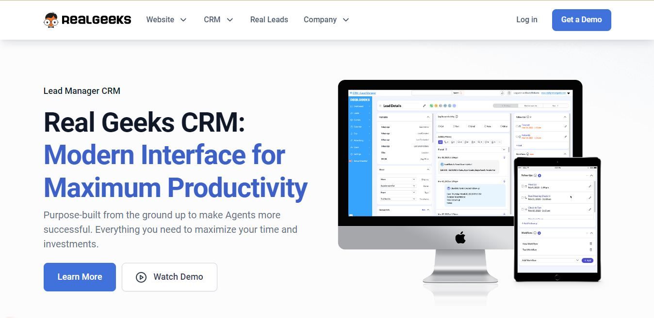Manage your contacts, track your leads, and close more deals with one of the best real estate CRMs, Real Geeks.