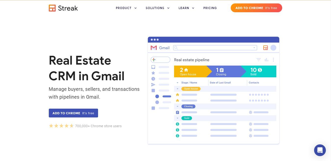 Streak is one of the best real estate CRM solutions for maintaining your email campaigns and transaction activities.