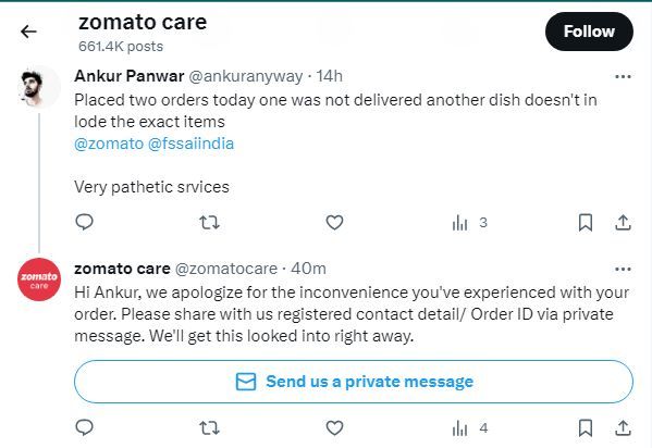 Turn complaints into opportunities for growth! Zomato knows how to handle customer feedback like a pro, now you can do that to retain customers.[Image source - Zomato Care]