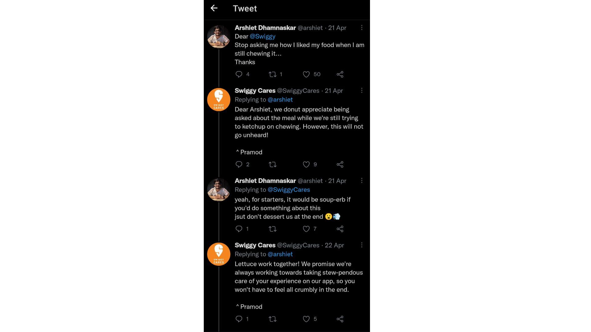 Understand how Swiggy promises their customers via social channels and retain them back.