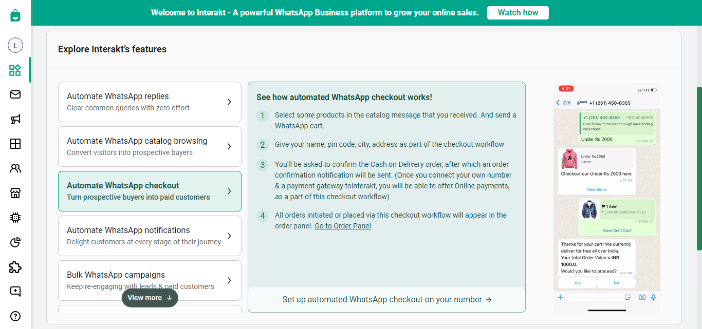 User interface of Interakt.