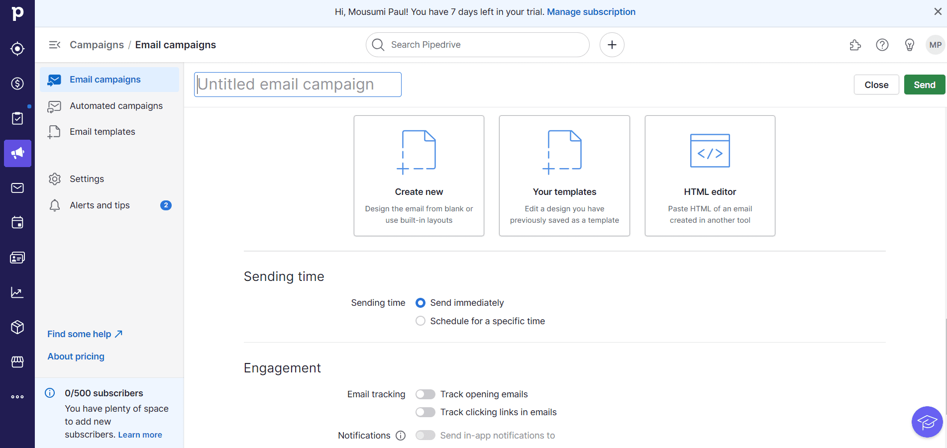 Pipedrive email marketing automation can help you send emails in bulk & track email metrics to optimize the engagement rate and activities of your customers.