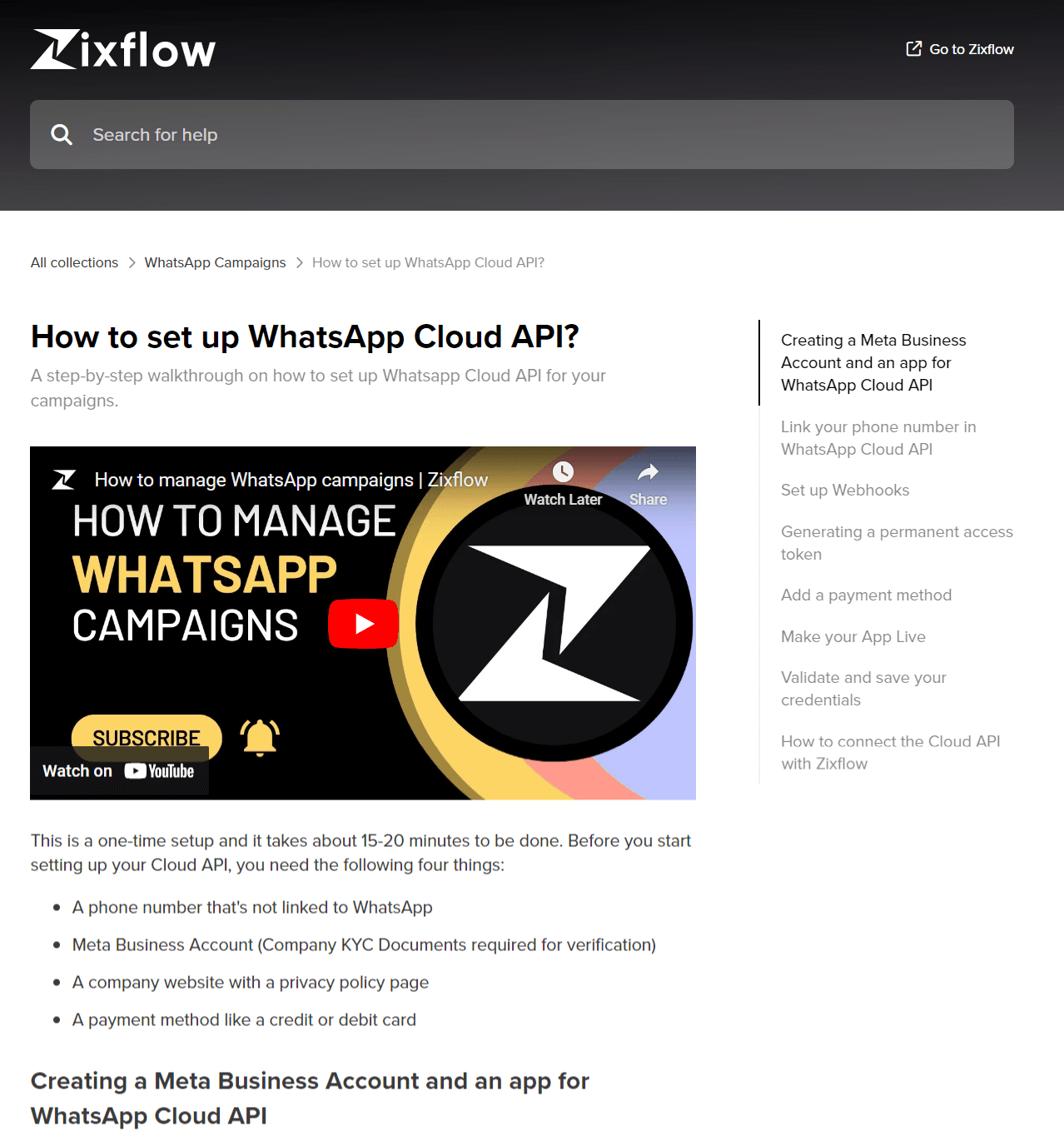 Zixflow’s detailed guide about how to set up a WhatsApp API.