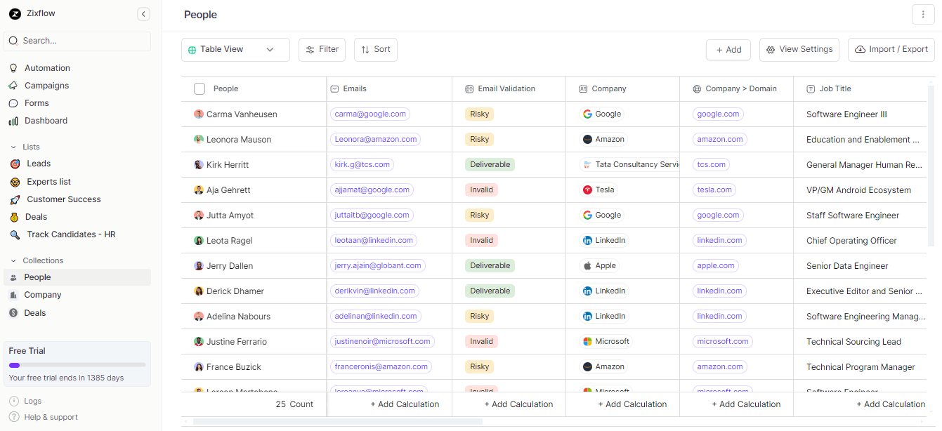 Zixflow provides a separate People section so that you can manage all your customer information easily.
