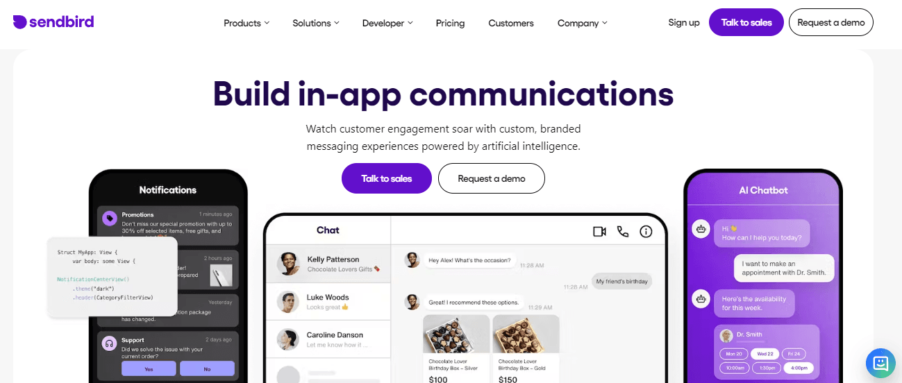 Home page of Sendbird, a great alternative to Plivo.