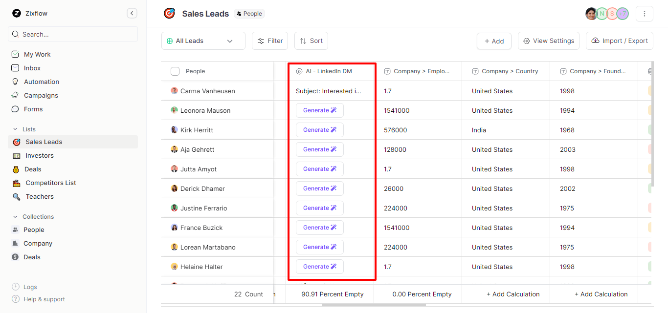 Zixflow’s custom AI fields allow you to generate personalized content with one click.