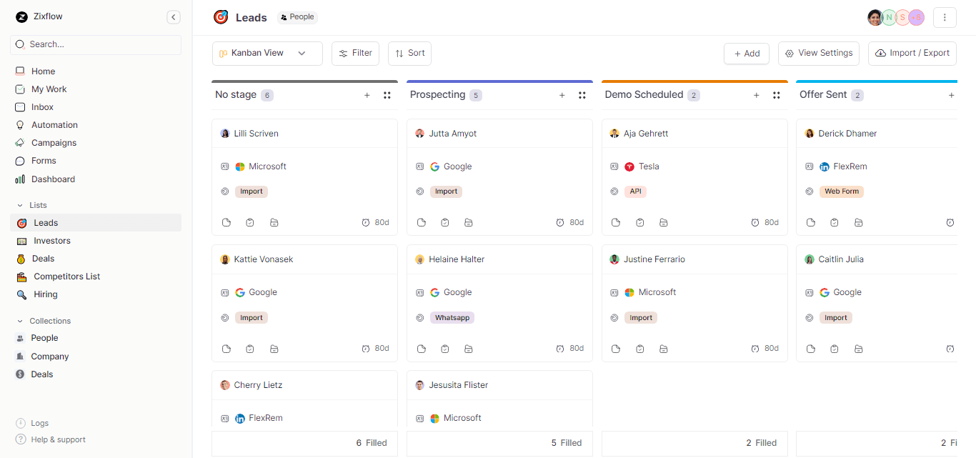 Kanban View in Zixflow to easily manage your deals as per the stages of the sales pipeline.