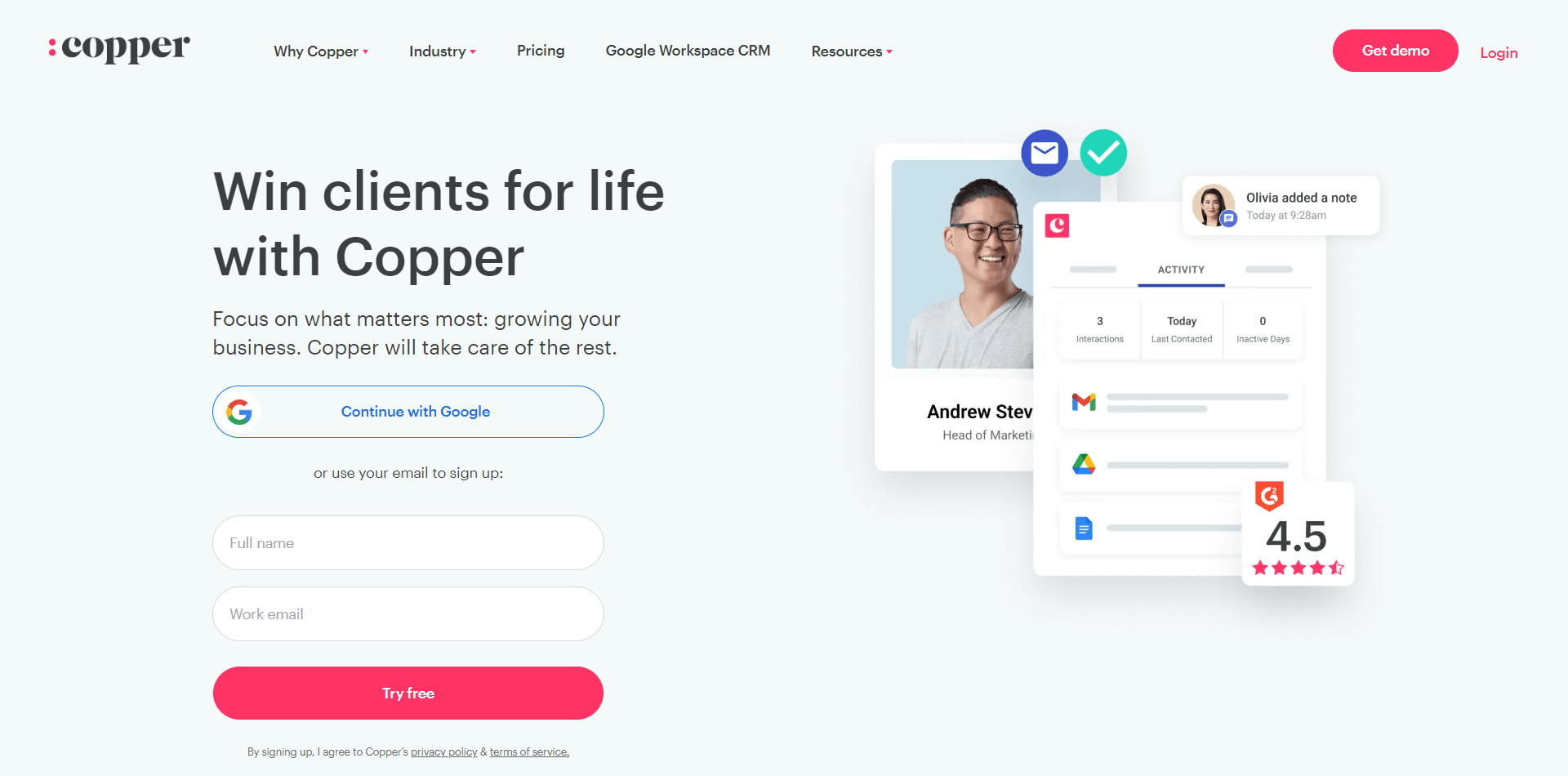 Copper - integrate effortlessly with gmail and google.